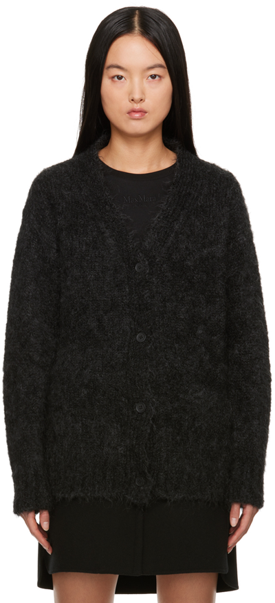 S Max Mara Gray V-neck Cardigan In 002 Dark Grey