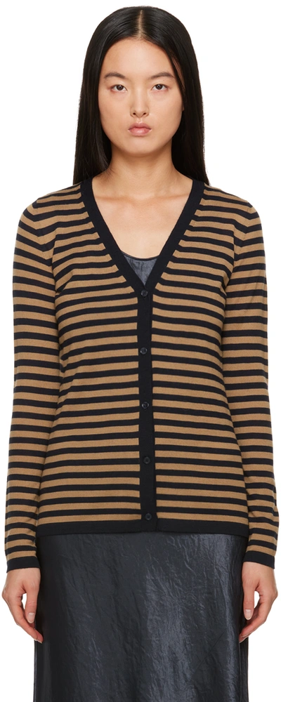 Max Mara Corolla Striped Wool Knit Cardigan In Camel,navy