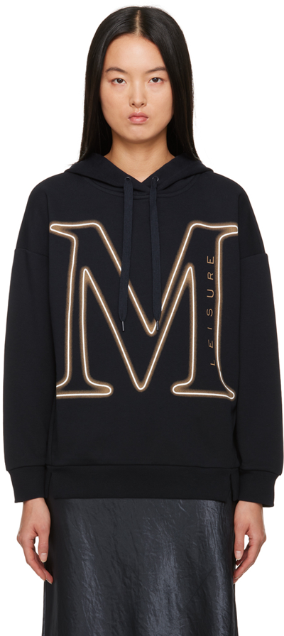 Max Mara Navy Printed Hoodie In 004 Navy