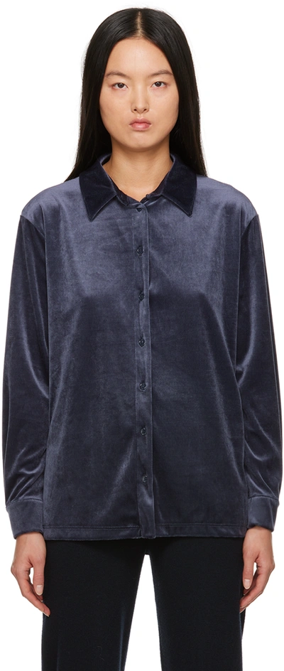 Max Mara Button-down Velvet Blouse In Navy