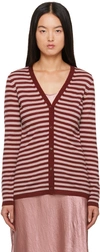 Max Mara Pink & Red Striped Cardigan In 014 Brick/pink