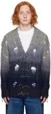 Off-white Distressed Effect Wool Cardigan With Beads Detail In Light Grey