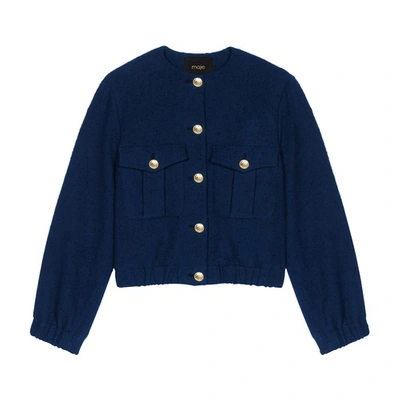 Maje Vitalys Hooded Cropped Jacket In Navy
