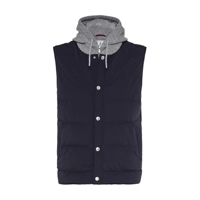 Brunello Cucinelli Nylon Sleeveless Puffer Jacket In Bleu_marine