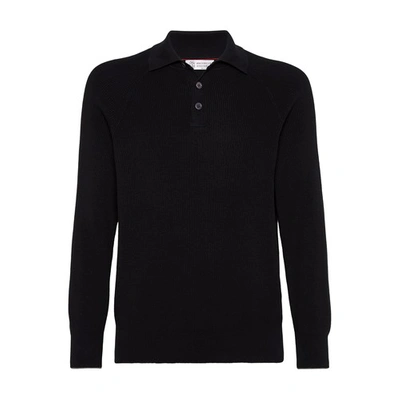 Brunello Cucinelli Polo Shirt-style Sweater In Noir