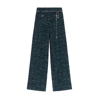 Maje Wide-leg Tweed Trousers For Fall/winter In Vert_bouteille