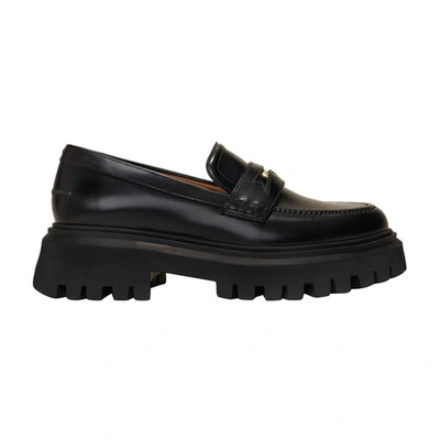 Maje Leather Platform Loafers In Noir / Gris
