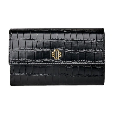 Maje Womens Ecru Clover Croc-embossed Leather Clutch Bag In Noir