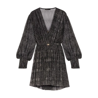 Maje Short Metallic Dress For Fall/winter In Noir_argent