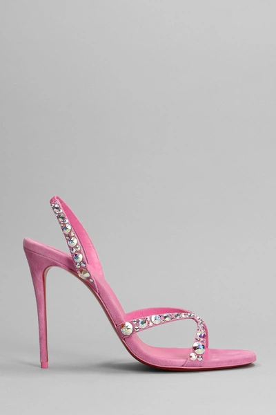 Christian Louboutin Emilie 100 Crystal-embellished Suede Slingback Sandals In Rose-pink