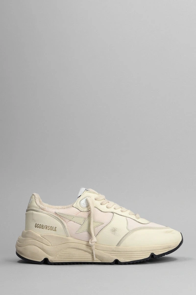 Golden Goose Running Sneakers In Beige Leather And Fabric