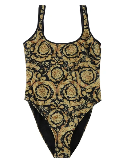 Versace Printed One-piece Swimsuit In Gold