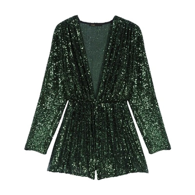 Maje Women's Sequinned Wide-leg Playsuit In Vert_bouteille