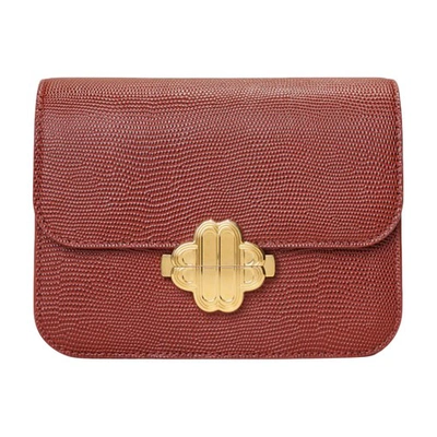Maje Clover Mini Lizard Embossed Leather Handbag In Cognac
