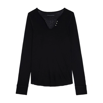 Zadig & Voltaire Star-buttons Henley-neck T-shirt In Noir