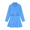 Maje Audrela Long Sleeve Cotton Blend Shirtdress In Bleu