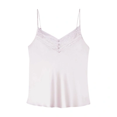 Maje Leatonie Lace Trim Silk Camisole In Blanc
