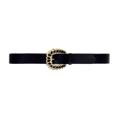 Maje Alma Diamante-encrusted Leather Buckle Belt In Black