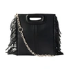 Maje Leather Mini M Bag With Chain In Noir