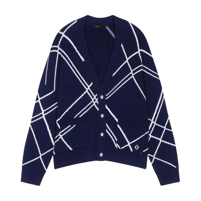 Maje Striped Knit Cardigan For Fall/winter In Navy