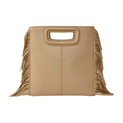 Maje M Fringed Leather Bag In Beige