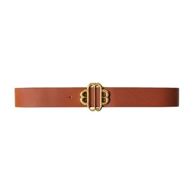 Maje Leather Belt With Clover Logo In Camel