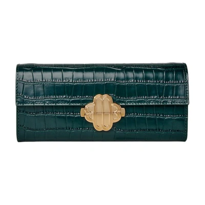 Maje Womens Verts Crocodile-embossed Leather Clutch Bag In Bottle Green