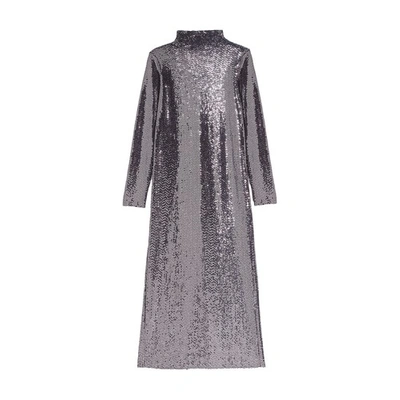 Maje Sequin-embellished Long-sleeve Midi Dress In Argent