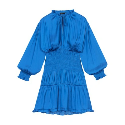 Maje Blue Smocked Dress In Bleu