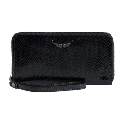 Zadig & Voltaire Compagnon Wing-embellished Textured-leather Wallet In Noir