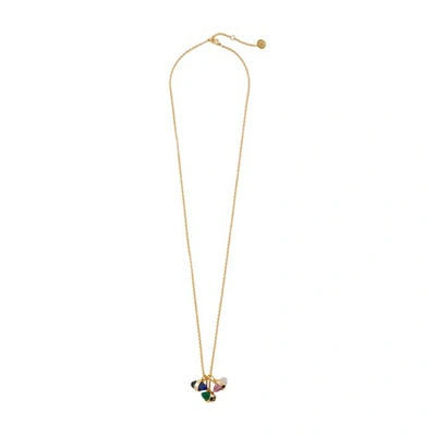 Maje Bistone Mixed Gemstone Multi Charm Pendant Necklace In Gold Tone, 16.7 In Or