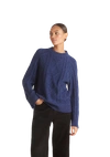 LOOP CASHMERE CASHMERE CABLE SWEATER IN DEEP BLUE