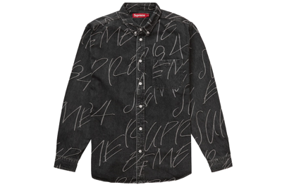 Pre-owned Supreme Handwriting Jacquard Denim Shirt Washed Black