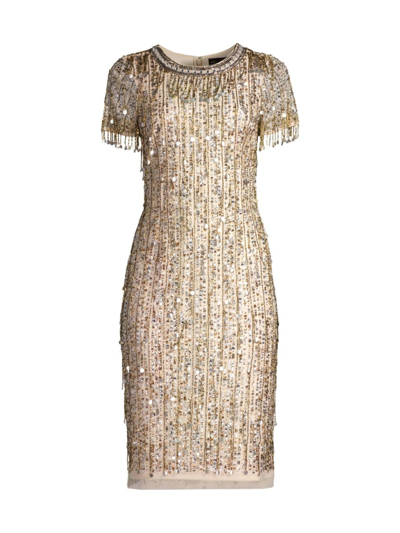 Aidan Mattox Women's Beaded Mesh Sheath Dress In Light Gold