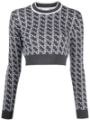 Patou Jacquard Merino Cropped Jumper In Grey