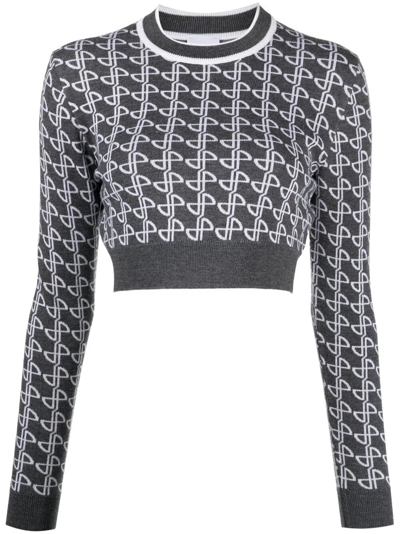 Patou Jacquard Merino Cropped Jumper In Grey