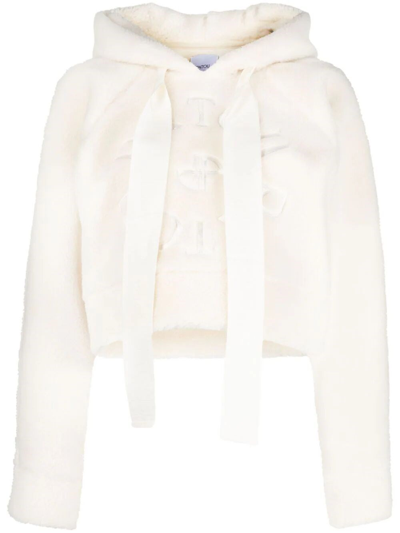 Patou Cropped Medallion Logo Hoodie In White