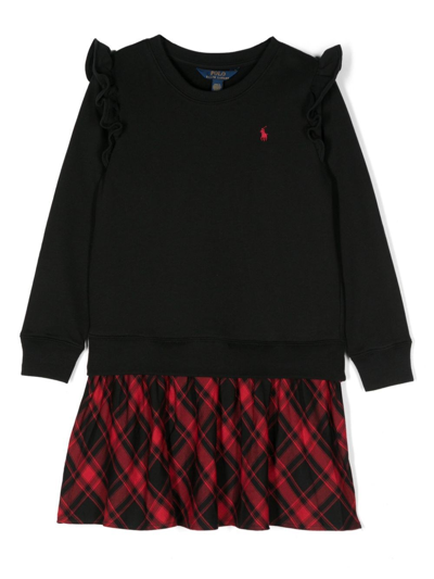Ralph Lauren Kids' Check-pattern Cotton-blend Dress In Black