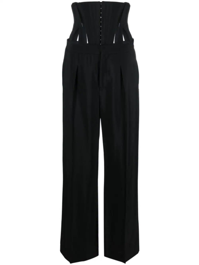 Mugler Corset-panelled Wide-leg Trousers In Black