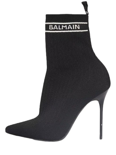 Balmain 110mm Skye Knit Ankle Boots In Black