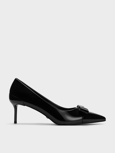 Charles & Keith Leather Pointed-toe Heels In Black Box