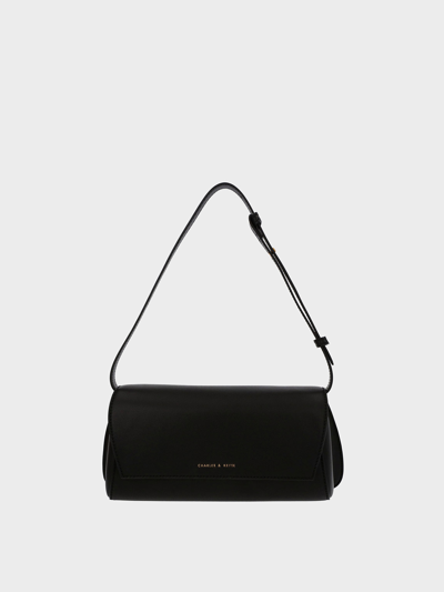 Charles & Keith Cassiopeia Front Flap Shoulder Bag In Black