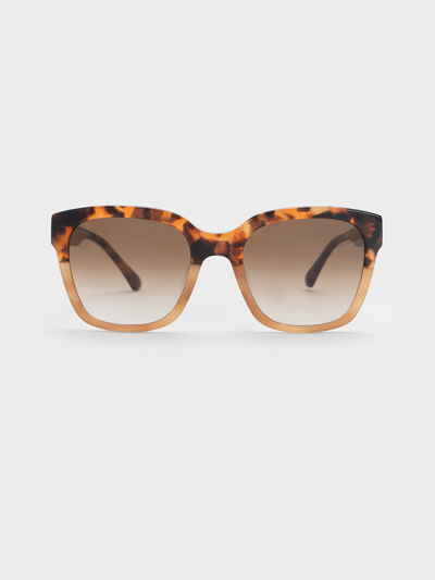 Charles & Keith Recycled Acetate Square Sunglasses In T. Shell