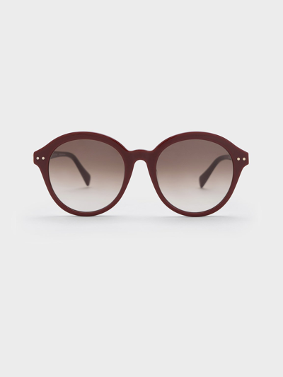 Charles & Keith Recycled Acetate Round Cat-eye Sunglasses In Burgundy