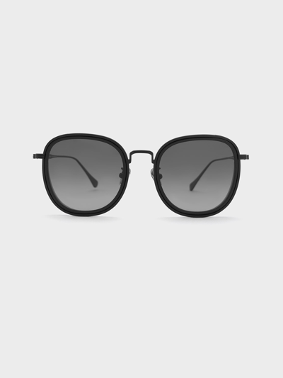 Charles & Keith Recycled Acetate Metallic-rim Sunglasses In Black
