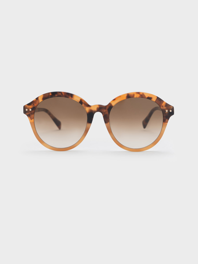 Charles & Keith Recycled Acetate Round Cat-eye Sunglasses In T. Shell