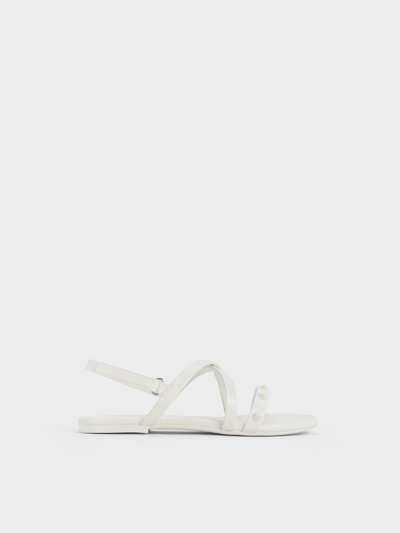 Charles & Keith - Girls' Flower-beaded Strappy Sandals In White