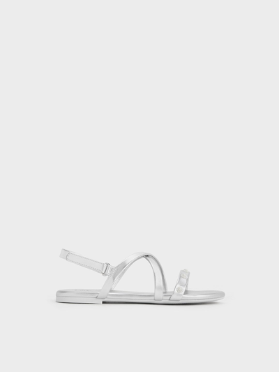 Charles & Keith - Girls' Flower-beaded Strappy Sandals In Silver