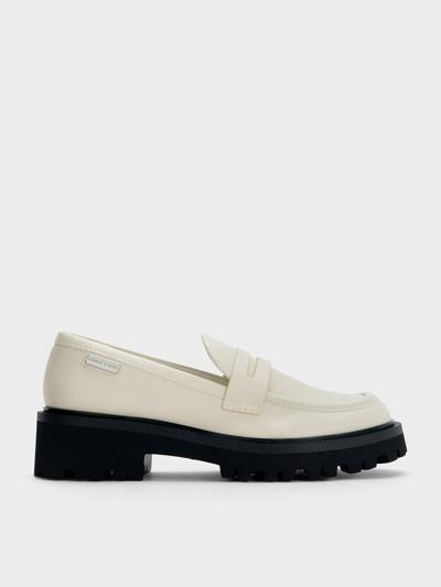 Charles & Keith Covered Ridge-sole Loafers In Chalk