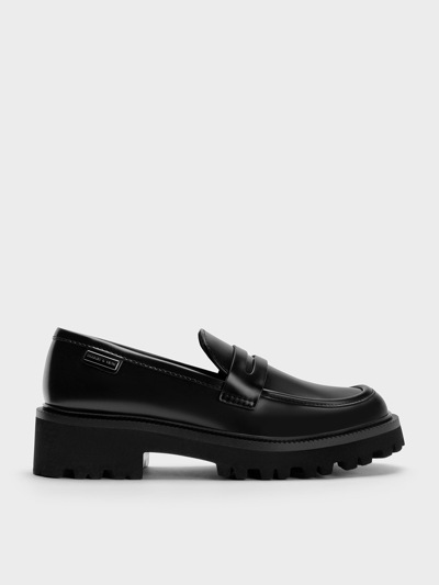 Charles & Keith Covered Ridge-sole Loafers In Black Box